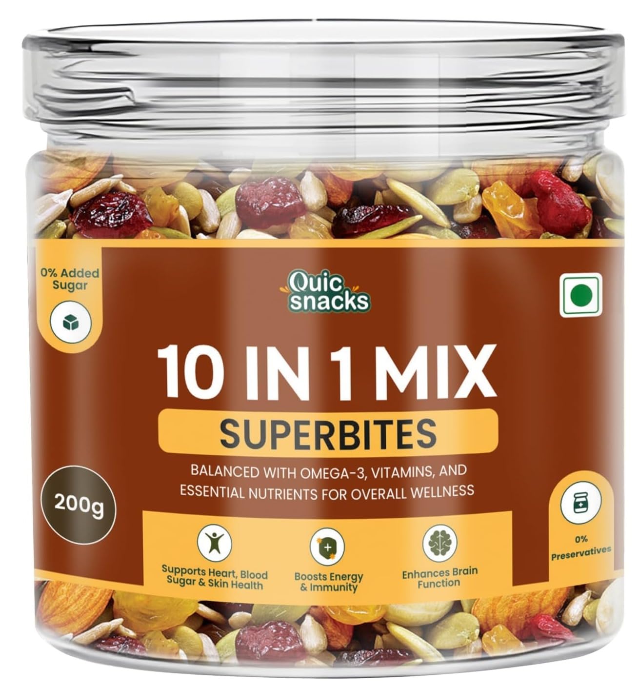 QuicSnacks 10 in 1 Mix Superbites Mix Seeds | Nuts and Seeds Mixes | Healthy Snack | Ready to Eat | Supports Heart Health, Boosts Energy, and Improves Overall Wellness