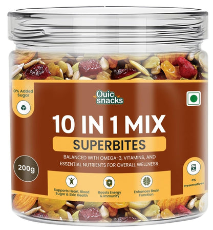 QuicSnacks 10 in 1 Mix Superbites Mix Seeds | Nuts and Seeds Mixes | Healthy Snack | Ready to Eat | Supports Heart Health, Boosts Energy, and Improves Overall Wellness