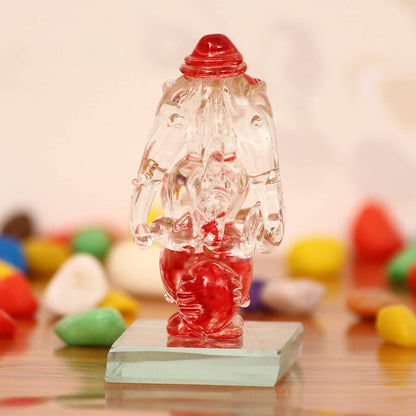 Red and Transparent Double Sided Crystal Car Ganesha Showpiece