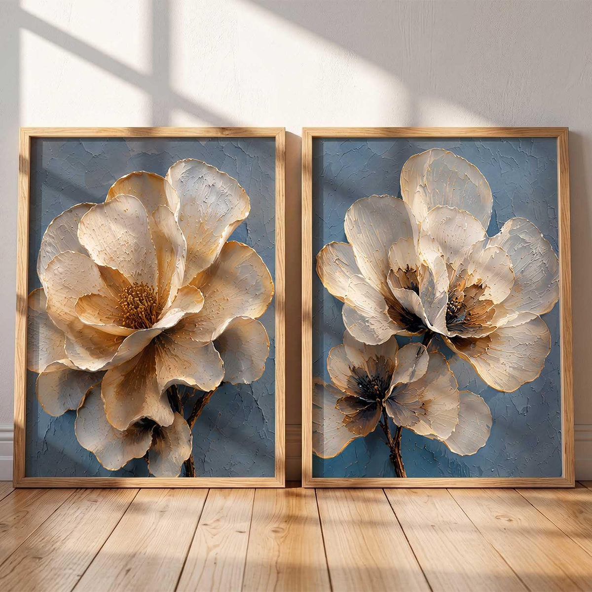 2 Piece Framed Wall Art Set, 3D Textured Floral Botanical Painting, Modern Abstract Flower Wall Decor for Living Room Bedroom Dining Room Office, Ready to Hang, Ideal for Housewarming Gift (design 1, 13X19, Brown)