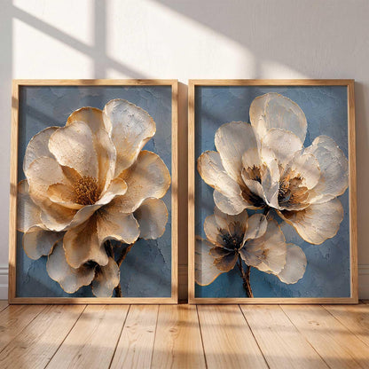 2 Piece Framed Wall Art Set, 3D Textured Floral Botanical Painting, Modern Abstract Flower Wall Decor for Living Room Bedroom Dining Room Office, Ready to Hang, Ideal for Housewarming Gift (design 1, 13X19, Brown)