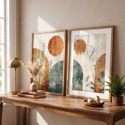 Boho Art Home Decoration Modern Paintings With Frame For Living Room Bed Room Hotel Wall Decor Digital Reprint Set of 2 (13X17 inch)