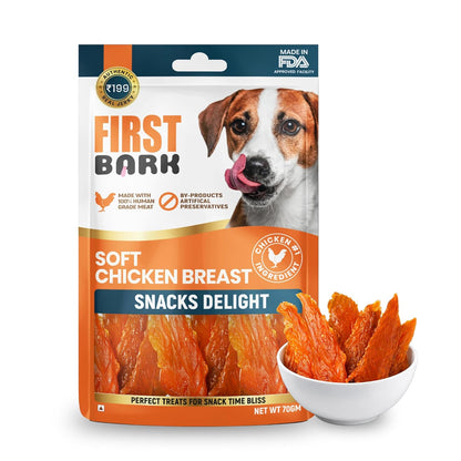 First Bark Dog Treats for Adult Dog & Puppy – Snack Delights Chicken Jerky for Dogs, Small Dogs & Shih Tzu | Dog Snacks & Puppy Treats – Soft Chicken Breast (70g) x1