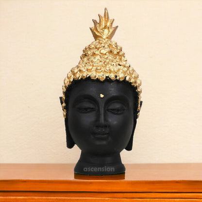 Resin Buddha Head Statue (Golden, 13.5 cm X 6.5 cm) - Decorative Buddha Idol Showpiece for Home Living Room Office Pooja Room Table Decoration Gifts Figurine Showpiece