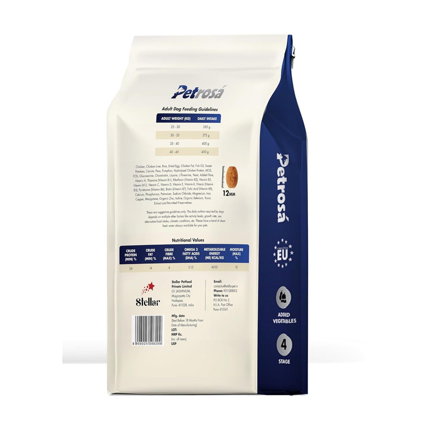 Petrosa Large Breed Adult Dry Dog Food (15 Months & Above), 1 Kg, 28% Protein, DHA & Prebiotics, Joint Health & Digestion