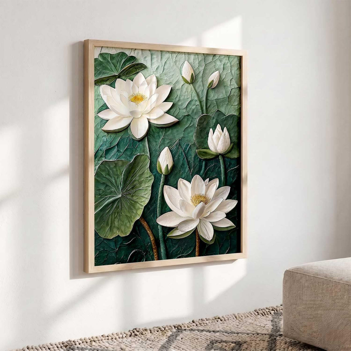 Aesthetic lotus Art Home Decoration Painting | Floral Paintings With Frame For Living Room Bed Room Hotel Wall Decor Digital Reprint (13x17 inch)