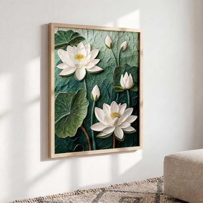 Aesthetic lotus Art Home Decoration Painting | Floral Paintings With Frame For Living Room Bed Room Hotel Wall Decor Digital Reprint (13x17 inch)