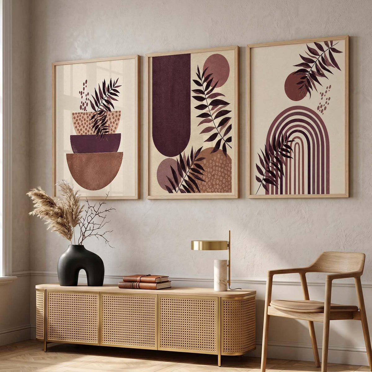 Wall Art Interior Decoration | Maximalist Aesthetic BOHO Paintings with Frame for Bedroom Living Room Hotel Home | Digital Reprint Set of 3 | 13X17 Inch