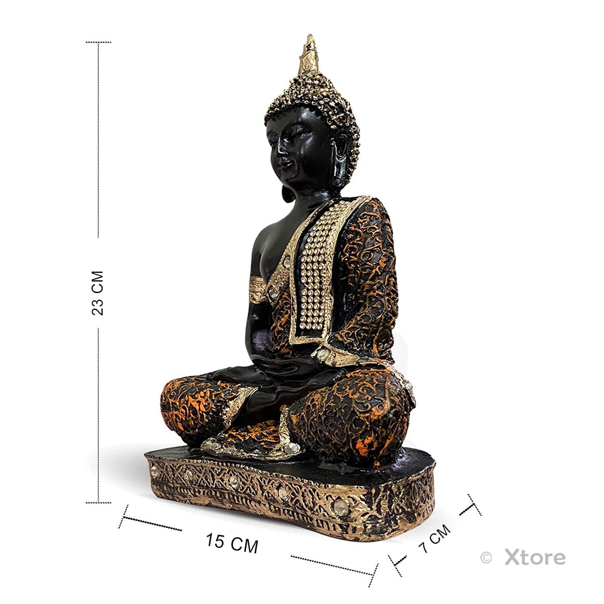 Meditating Buddha Idol for Home | Adds Soothing Effects and Spreads Positive Vibes (Pack of 1, Orange & Black)