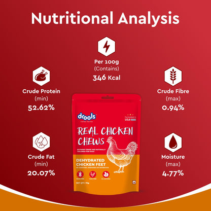Drools Dog Treats, Dehydrated Real Chicken Chews Feet, 70g, All Life Stages, Bone