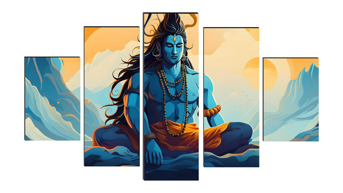 Shiva Paintings for Living Room | Painting for Wall Decoration | 3D Wall Art for Bedroom | Lord shiva Religious Wall Painting Set of 5 (75 x 45 cms) SANFPNLS35509