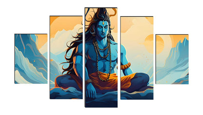 Shiva Paintings for Living Room | Painting for Wall Decoration | 3D Wall Art for Bedroom | Lord shiva Religious Wall Painting Set of 5 (75 x 45 cms) SANFPNLS35509