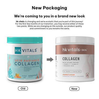 HealthKart Hk Vitals Marine Collagen Supplement (Orange, 200 Gram) | Vitamin C, E, Sodium Hyaluronate | For Healthy Skin, Hair & Nails