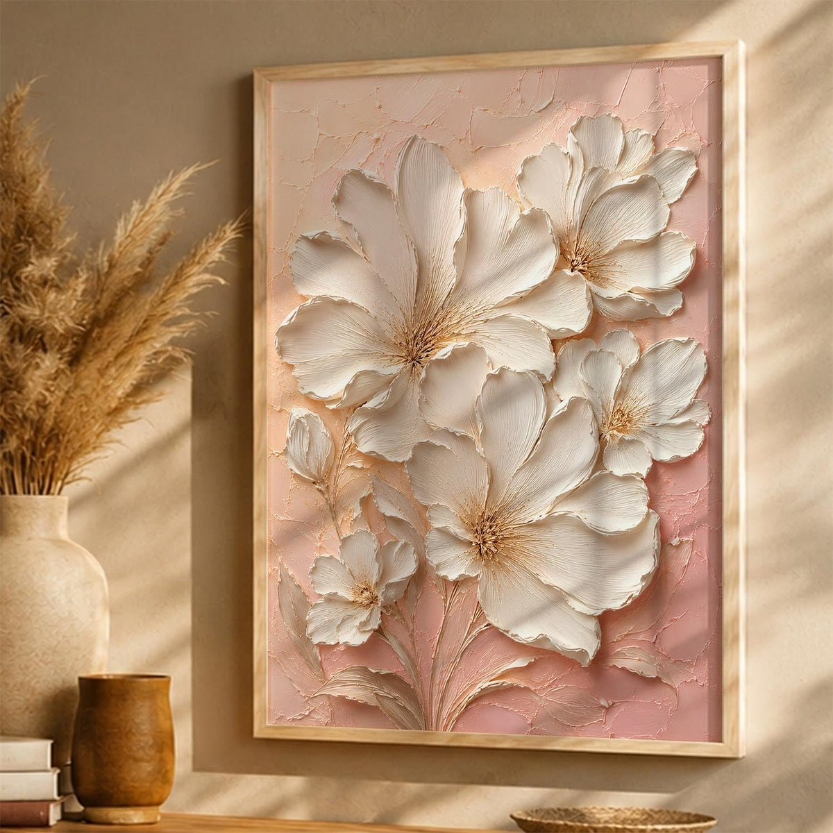 Decorative Floral Wall Art Painting With Frame | Modern Floral Painting For Living Room Bed Room Hotel Wall Decor Digital Reprint (14X20 inch)