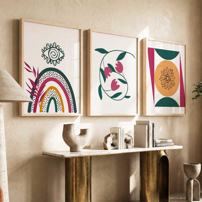 Abstract Painting Home Decorative Modern Wall Art poster With Frame For Living Room Bed Room Hotel Wall Decor Digital Reprint Set of 3 (13X17 inch)