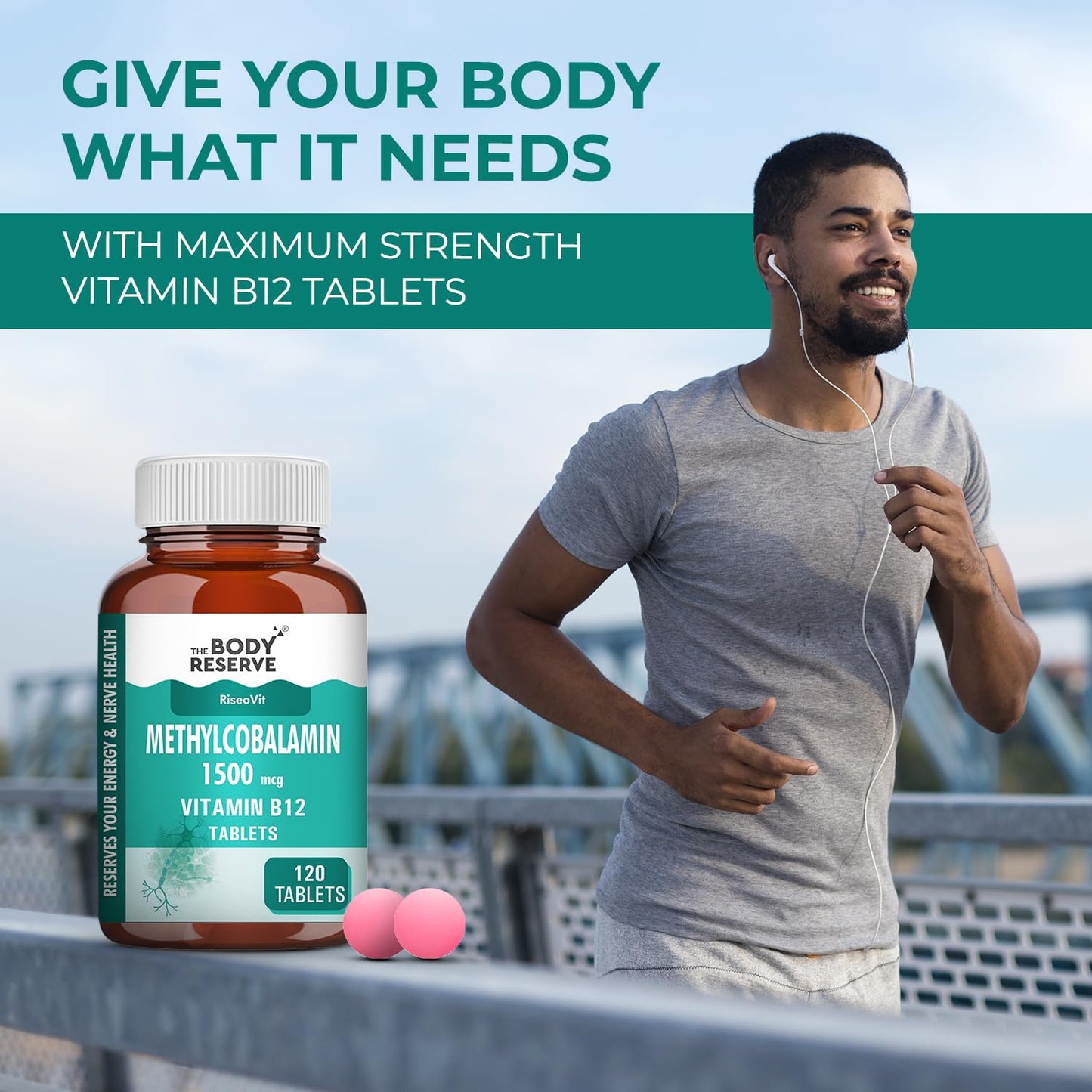 THE BODY RESERVE Vitamin B12 Tablets 1500 mcg as Methylcobalamin Vitamin B12 Supplements for Men & Women -120 Veg tablets (4 Months Supply Pack)