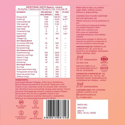 Trunativ Collagen Supplements | Advanced Japanese Marine Collagen Powder for Women & Men | Type 1 and 3 Hydrolyzed Peptides | Supplement with Hyaluronic Acid | Supports Skin Glow, Hair Growth, and Nail Strength | Lychee Coconut | 60g (Pack of 1)