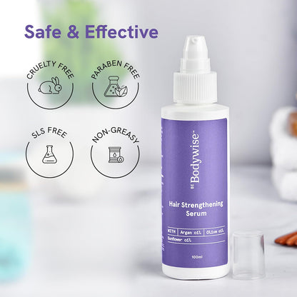 Be Bodywise Hair Strengthening Serum 100ml | For Dry & Damaged Hair | With Argan, Sunflower & Olive Oil | Paraben, SLS Free