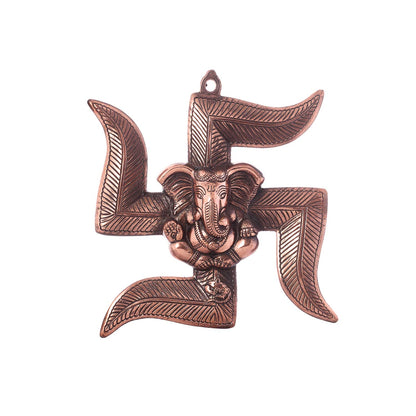 eCraftIndia Lord Ganesha on Swastik Metal Wall Hanging (22 cm x 3 cm x 24 cm, Brown)