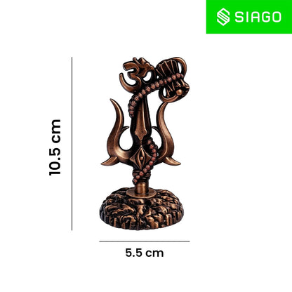 Shiv Trishul Damru & Om Idol | Metal Shiva Showpiece for Mandir & Car Dashboard Brown SIA480