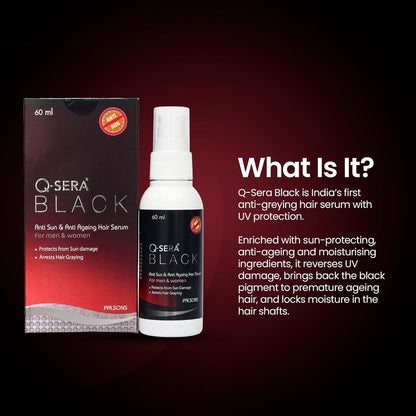 QSera Black Anti Sun And Anti-Ageing Hair Serum | For Men and Women | Repairing Damaged Hair | Protection From Sun Damage | Dermatologist Recommended | 60 ML