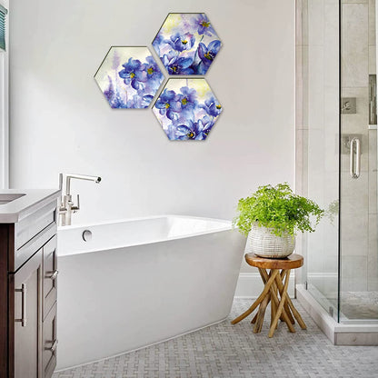 Floral Wall Painting For Living Room Hexagonal Set of 3 (B)