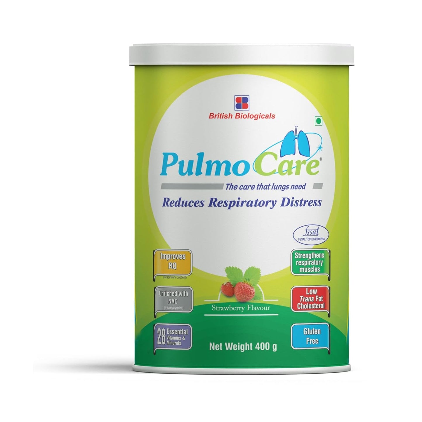 PulmoCare supplement container with green and white design on a white background