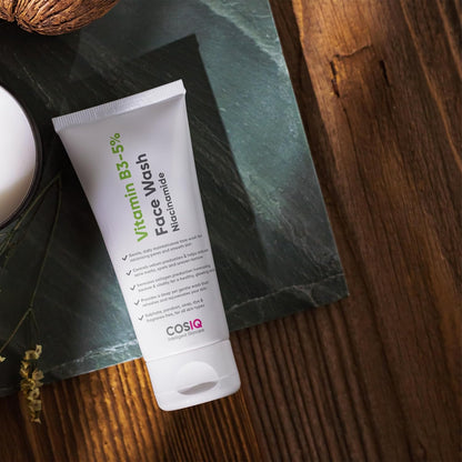 Cos-IQ Vitamin B3-5% Niacinamide Face Wash for Smooth and Even Skin, Tan Removal & Glowing Skin, pH Balanced & Paraben Free (30 Days Pack, 100ml)