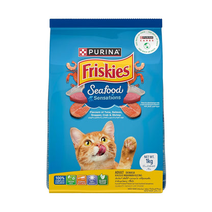 Purina Friskies Seafood Sensations, Dry Food for Adult Cats, 1kg Pack | With Tuna, Salmon, Whitefish, Crab & Shrimp Flavours, 100% Complete & Balanced Nutrition, Omega 3 & 6, Taurine, Calcium