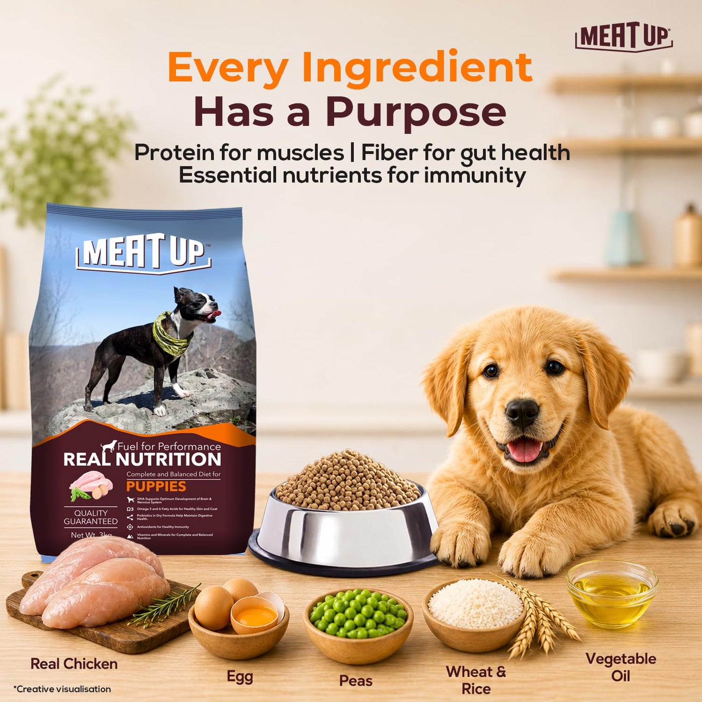 Meat Up Puppy Dry Dog Food, 1.2 kg Pack