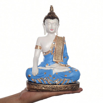 Meditating Lord Buddha Polyresin Statue (17.5 cm x 12.5 cm x 27.5 cm, Blue and White)