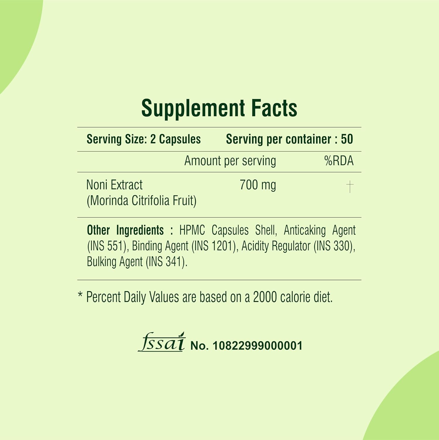 Supplement facts label with green background
