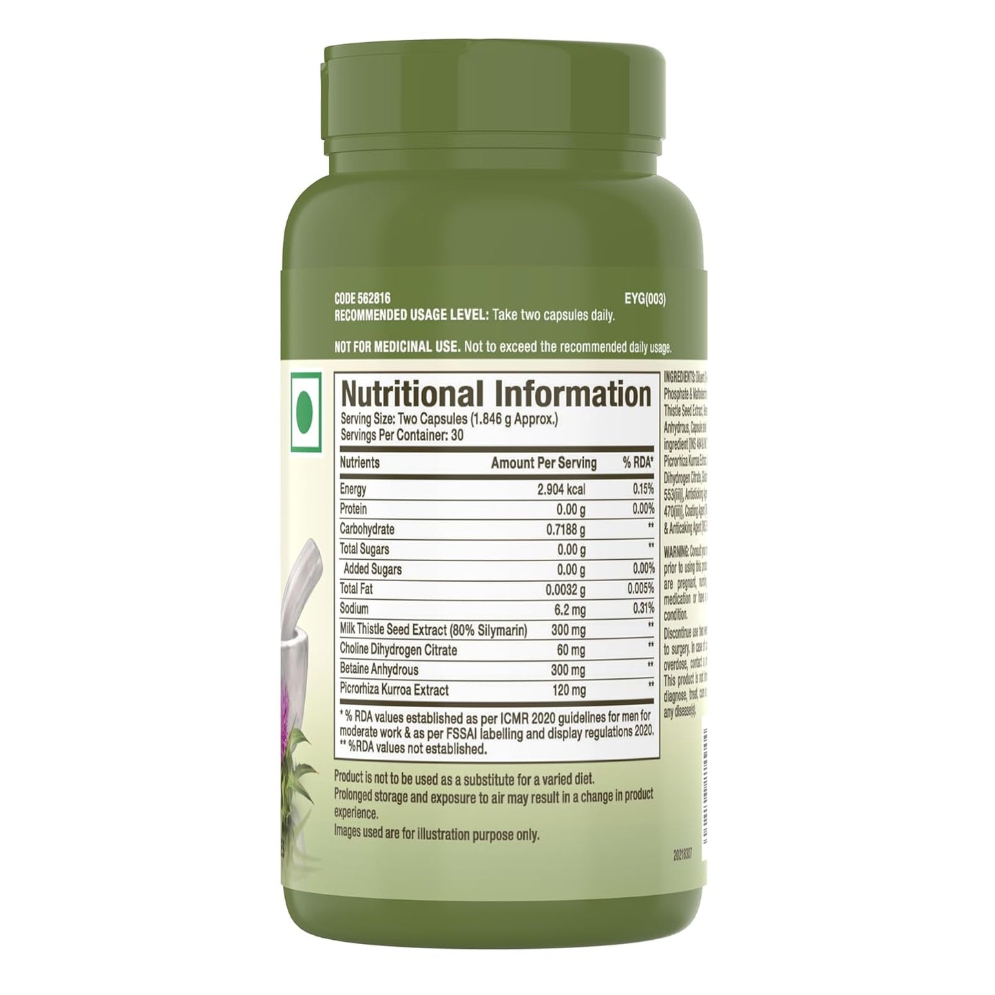 Zephivo GNC Herbal Plus Liver Support With Milk Thistle & Picrorhiza | 60 Capsules | Cleanses Liver | Protects Liver Health | Facilitates Fat Metabolism | Provides Antioxidant Support | Formulated in USA