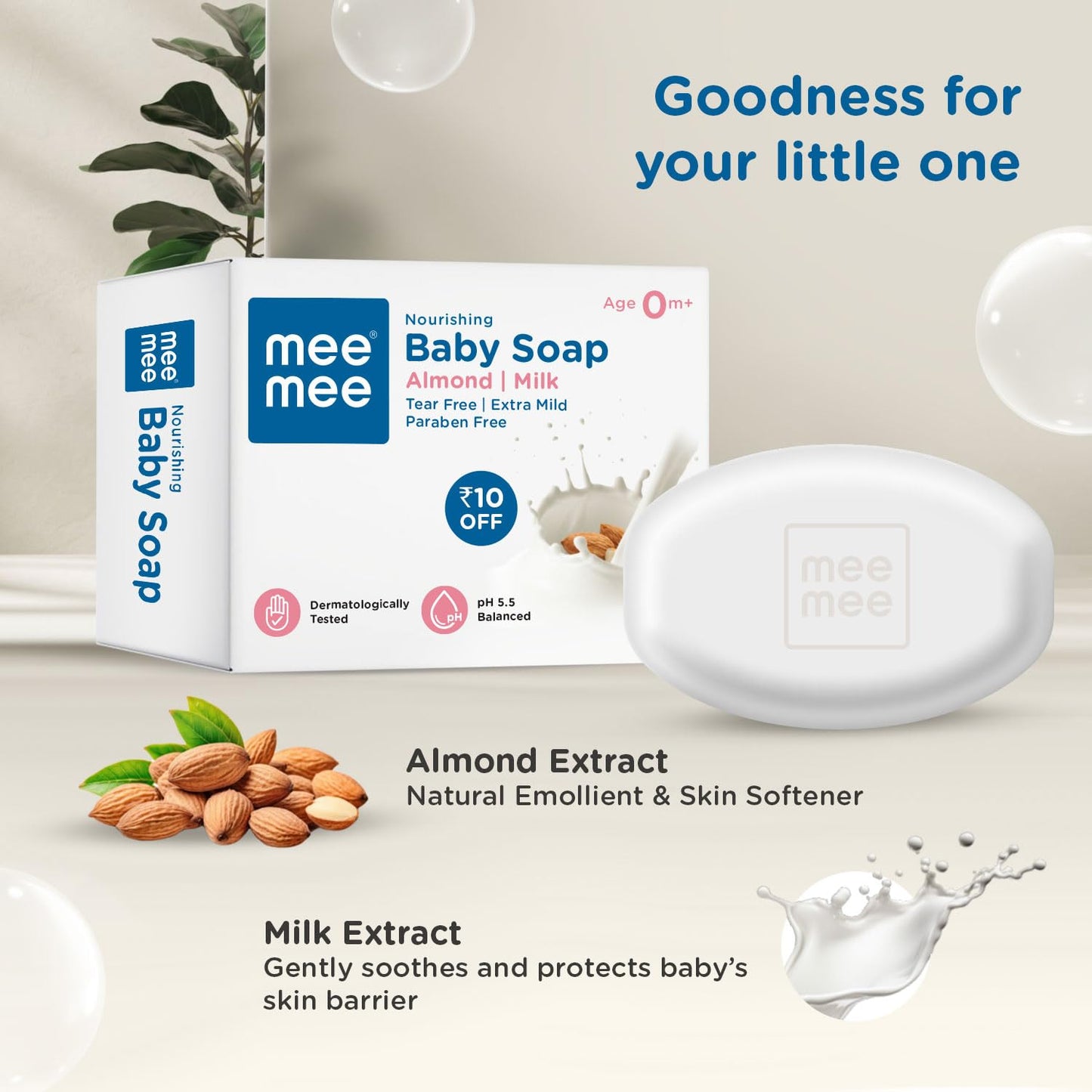 Mee Mee Nourishing Baby Soap for Bath Bar with 100% Natural Almond Oil & Milk Extract, Dermatologically Tested for Soft Baby Skin, 75 Gram