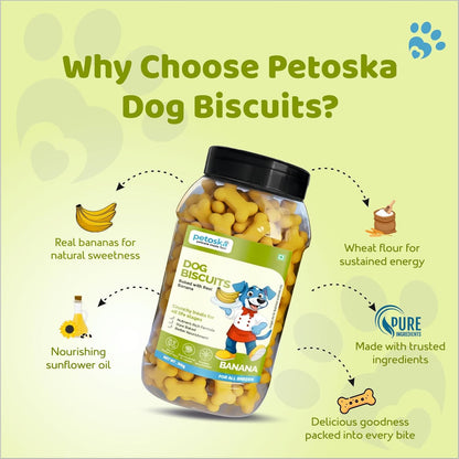 Petoska Dog Biscuits – Chicken Flavor | 500g Jar | Real Chicken Goodness | Crunchy, Nutritious Treats for All Breeds | 300 kcal/100g | Healthy Dog Snack