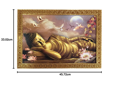 Buddha Art Framed Painting for Luck, Prosperity | Ready to Hang (Wooden Frame, 12inch x 18 inch, Golden)