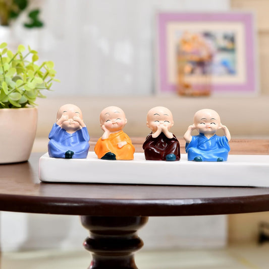 4 blissfull Meditating Monk for Home/Office/car décor | Wisdom Monks Figurine Set| Resin Decorative Statue | Zen Philosophy Decor - (Pack of 4)