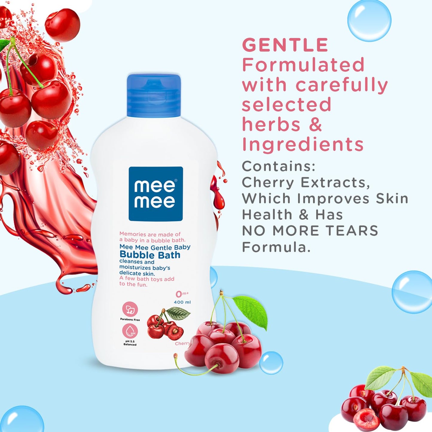 Mee Mee Baby Body Wash 400ml with Cherry & Fruit Extracts | Tear-Free, Mild & Moisturizing Formula |Paraben-Free, Dermatologically Tested, pH Balanced |Gentle Head-to-Toe Bubble Bath for All SkinTypes