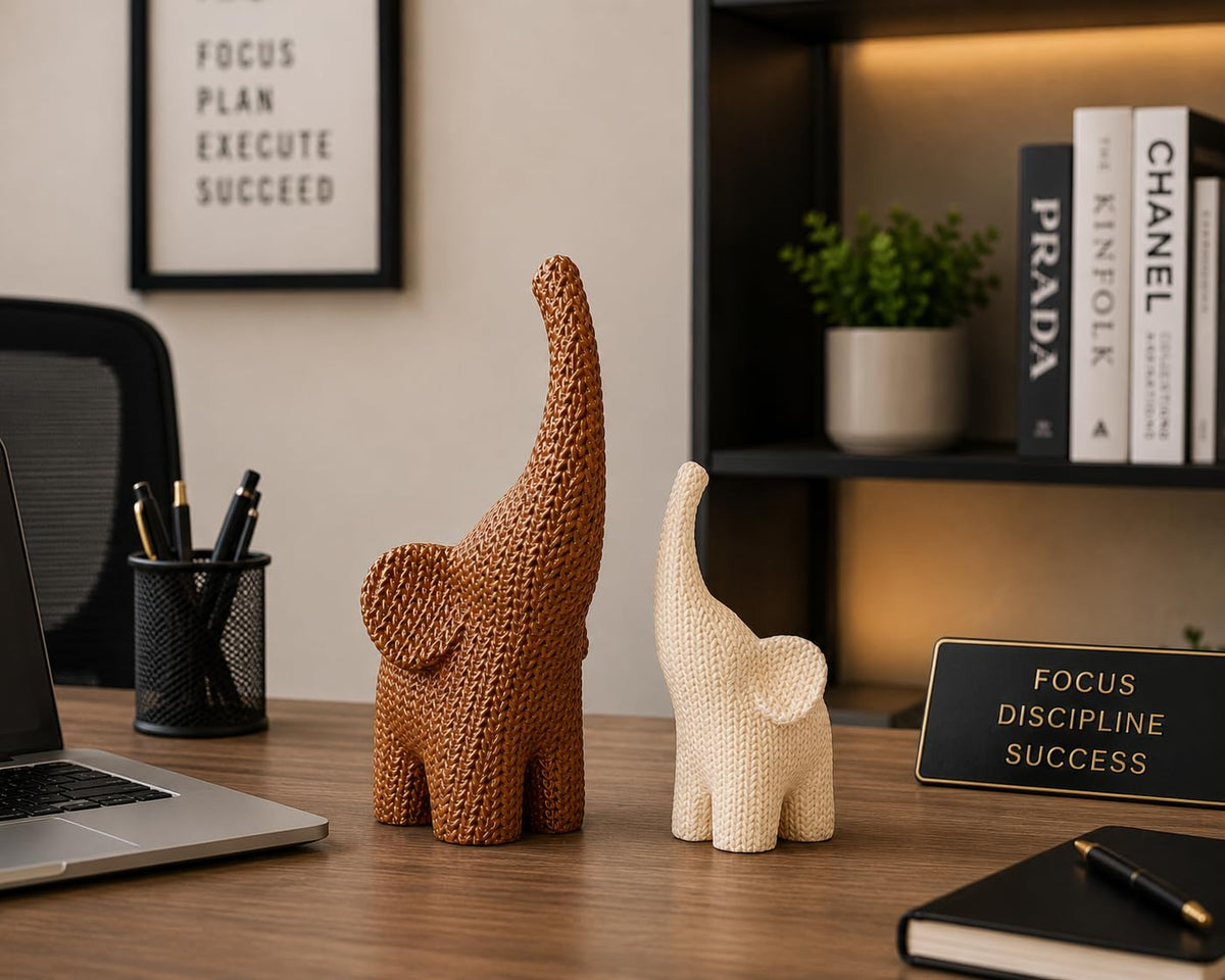 Nordic Knitted Elephant Figurine Set of 2 | Home Decor Showpiece