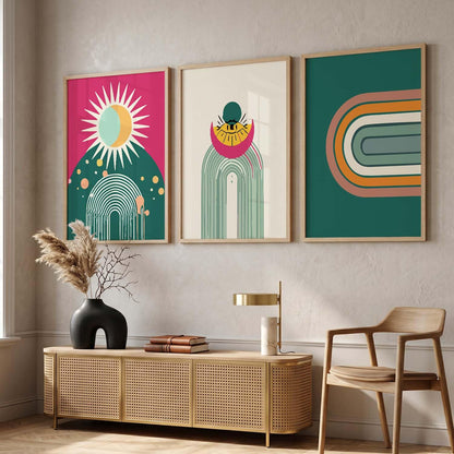 Boho Painting Wall Art Home Decoration Paintings With Frame For Living Room Bed Room Hotel Wall Decor Digital Reprint Set of 3 (13X17 inch)