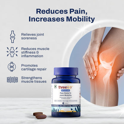 three60+ PAIN RELIEF & JOINT MOBILITY tablets | Reduces Joint Pain & Stiffness | Improves Flexibility | BosPure, Yograj Guggul, Maharasnadi Kwatha, Curcumin | Non-Habit Forming | 60 Tablets
