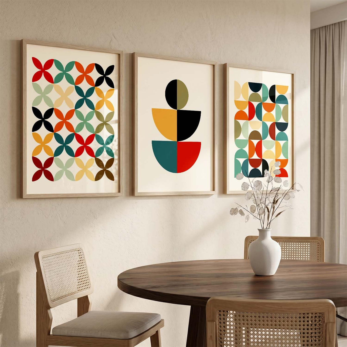 Boho Art Home Decoration Paintings With Frame For Living Room Bed Room Hotel Wall Decor Digital Reprint Set of 3 (13X17 inch)