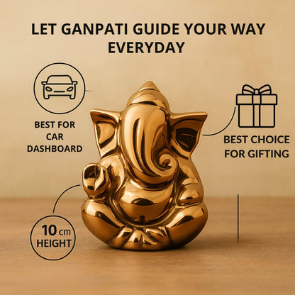 sculpmart Ganesh Idol for Home Decor & Car Dashboard | Ganesh Ji Murti Decorative Showpiece for Home Decor | Pooja Room & Office Desk (Golden) 10 CM