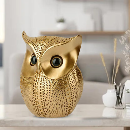 Modern Classy Happy Owl Resin Art Figure Showpiece (Golden, 13 cm, 6.5 cm)