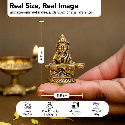 100% Pure Brass Annapurna Devi Idol Murti | Annapoorani Statue Pooja Room Home Temple Decor | Annapurna MATA Figurine Kitchen Blessing Hotel Counter Housewarming Gift Spiritual Decor