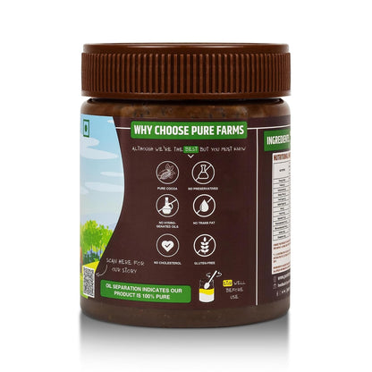 PURE FARMS Dark Chocolate Peanut Butter | Crunchy Chocolate Peanut Butter Spread | 22g Protein, Pure Cocoa | 80% Roasted Peanuts, No Hydrogenated Oil