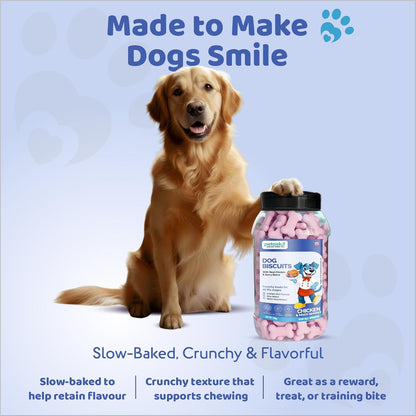 Petoska Chicken & Mixed Berries Dog Biscuits for Small, Medium & Large Breeds|500g Jar| Real Chicken & Berry Blend Treats | Crunchy Dog Food Biscuits