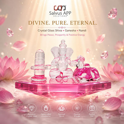 Crystal Glass Shiva Ganesha Nandi Statue | Decorative Religious Showpiece for Home, Temple & Office | Pink, 4 x 2.5 Inch