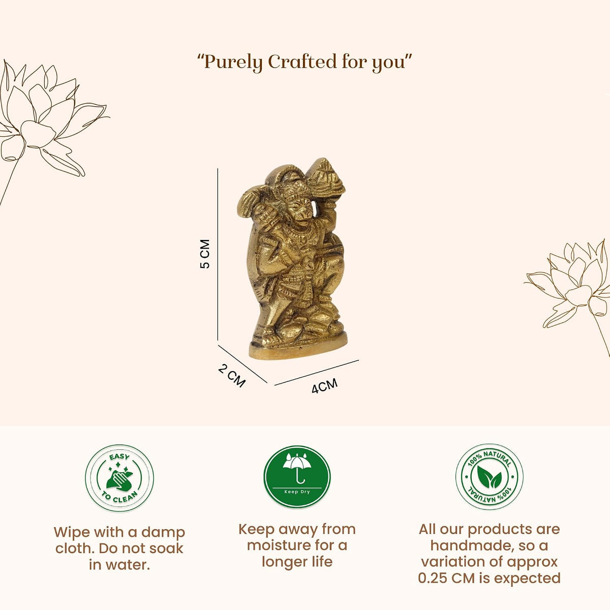 Brass Hanuman Ji Idol | Handcrafted Hanuman Murti for Pooja Room | Home Temple & Festival Gift (Design08: L4 x W2 x H5 cm)