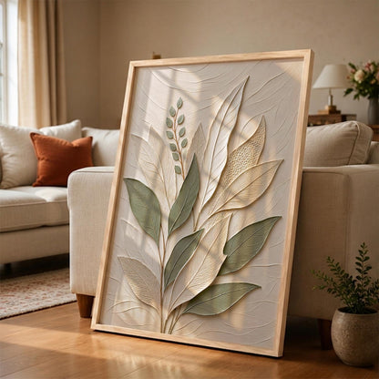 Modern Leaf Art Painting with Frame for wall decor| Floral Wall Art Painting With Frame Home Decoration For Living Room Bed Room Hotel Wall Decor Digital Reprint (14X20 inch)